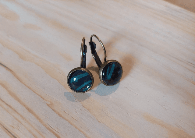 Boucles d&#039;oreille Cabochon Dormeuse Rayé vert