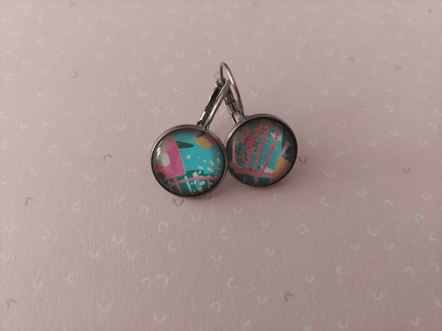 Boucles d&#039;oreille cabochon dormeuse Feuille Color
