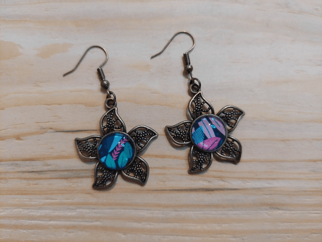 Boucles d&#039;oreille cabochon pendante étoile Feuillage tricolore