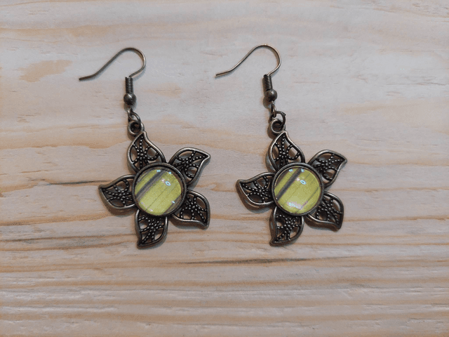 Boucles d&#039;oreille Cabochon Pendante Etoile Jaune